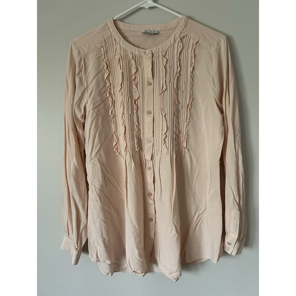 SUNDANCE | Pink Ruffle Pintuck Blouse Long Sleeve Feminine Boho | Petite Medium